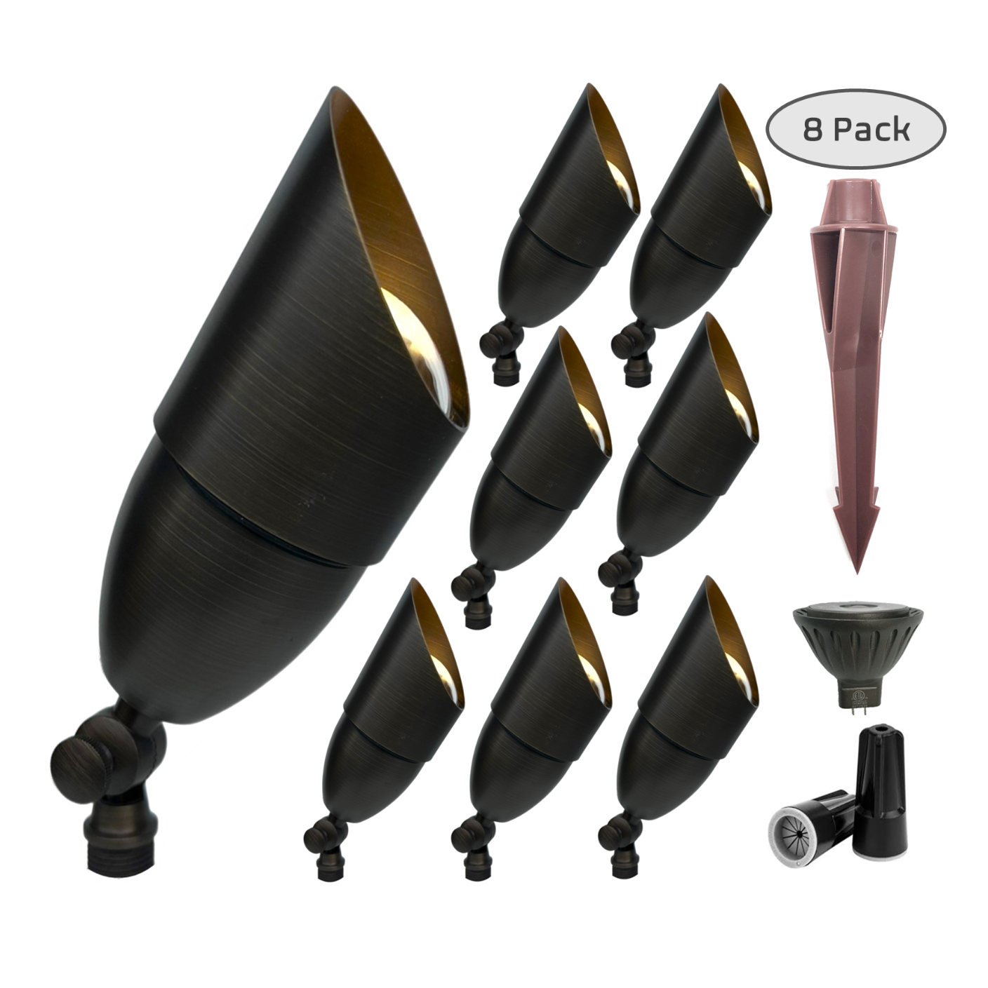 Elysee Solid Brass Outdoor Spot Lights 8 Pack