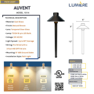 Auvent  Solid Cast Brass Mini Pathway Light Natural Bronze