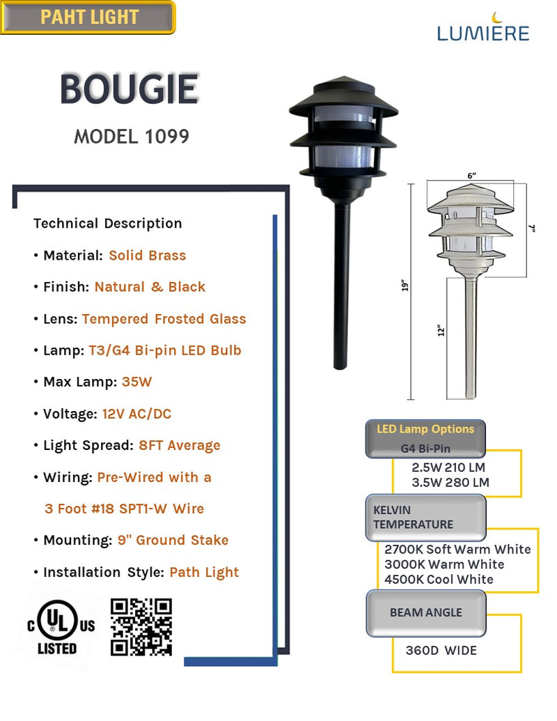 Bougie Solid Cast Brass Pagoda Pathway Light Gun Metal Black