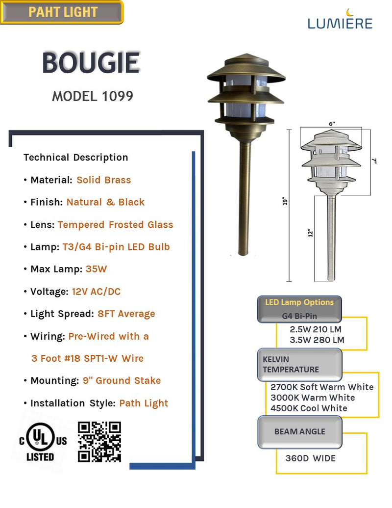 Bougie Solid Cast Brass Pagoda Pathway Light Antique Bronze