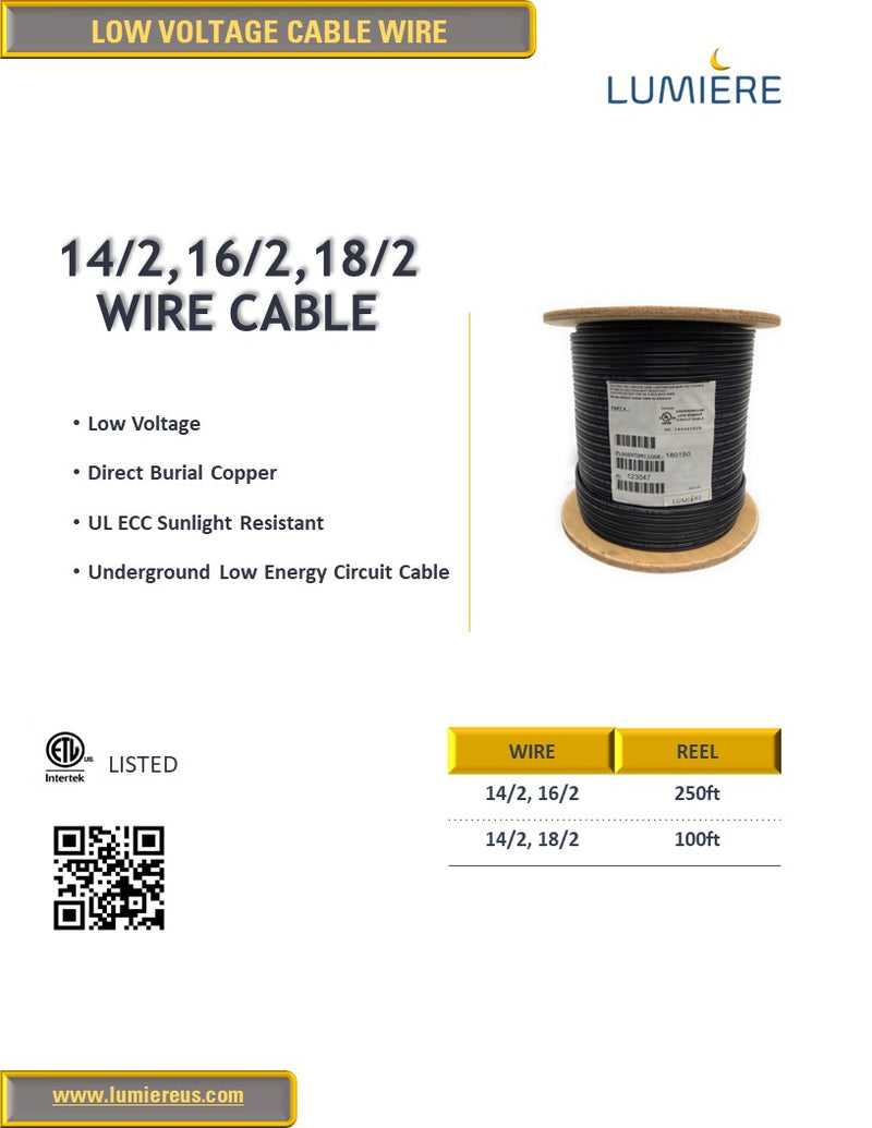 14/2 AWG 100Ft High Quality Copper Wire Cable Direct Burial for Outdoor Landscape Lighting