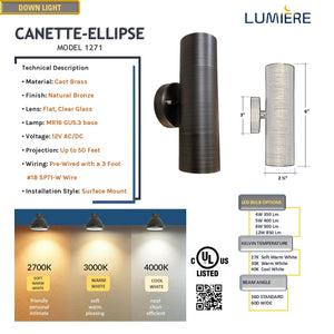 Canette Solid Cast Brass Up & Down Light Natural Bronze
