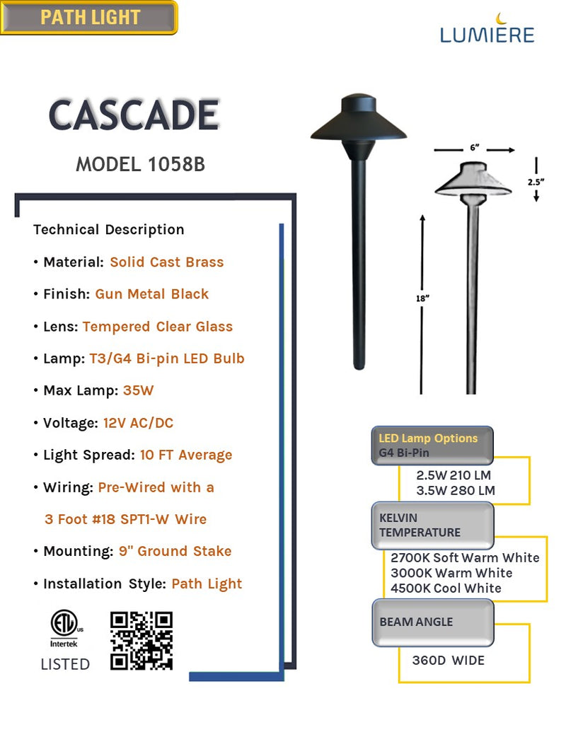 Cascade Solid Cast Brass Pathway Light Gun Metal Black