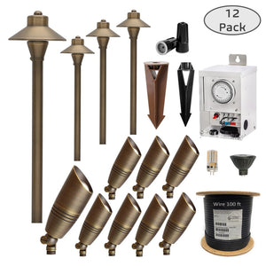 COMBO KIT IV - Solid Brass Outdoor Landscape Pathway & Spot Light Set