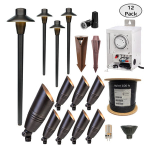 COMBO KIT II - Solid Cast Brass Outdoor Landscape Pathway & Spot Lighting