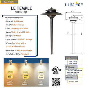 LeTemple Cast Brass Natural Bronze Pathway Light