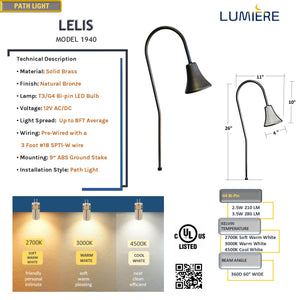 LeLis Solid Brass Garden Pathway Light Natural Bronze