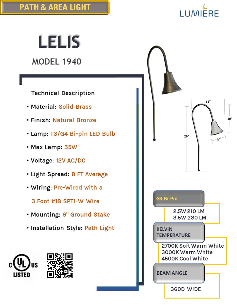 LeLis Solid Brass Garden Pathway Light Natural Bronze