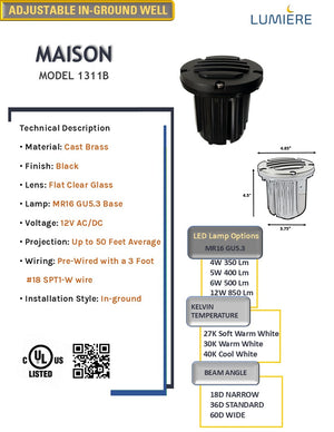 Maison Solid Brass Adjustable In-Ground Well Light