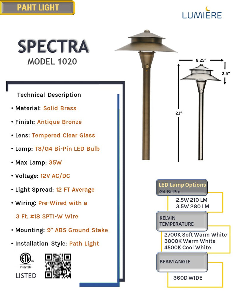 Spectra Solid Brass  Two Tiered Pathway Light Antique Bronze