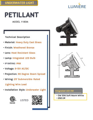 Petillant Solid Cast Brass Underwater Light