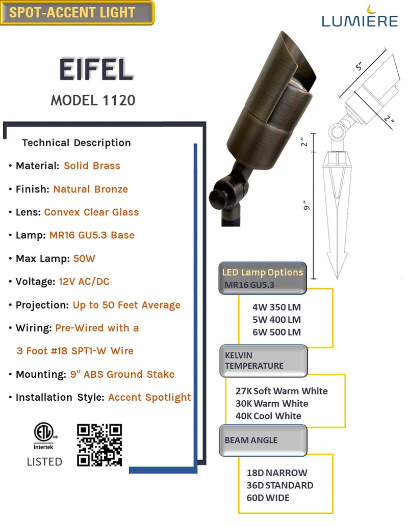 Eifel Solid Brass Directional Spot Light Natural Bronze
