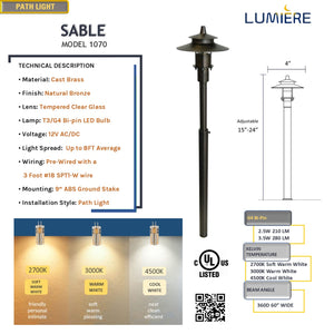 Sable Solid Cast Brass Adjustable Pathway Light Natural Bronze