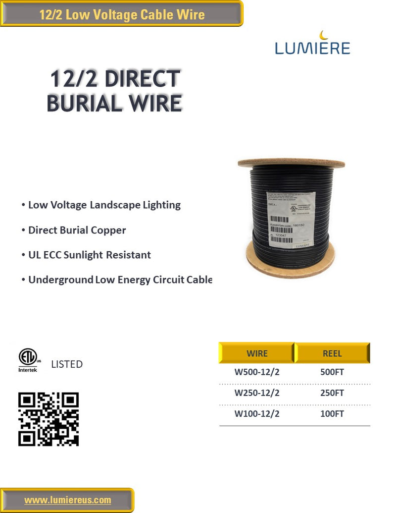 Zonegrace 12AWG 2-Conductor 12/2 Direct Burial Wire for Low Voltage Landscape Lighting 265ft