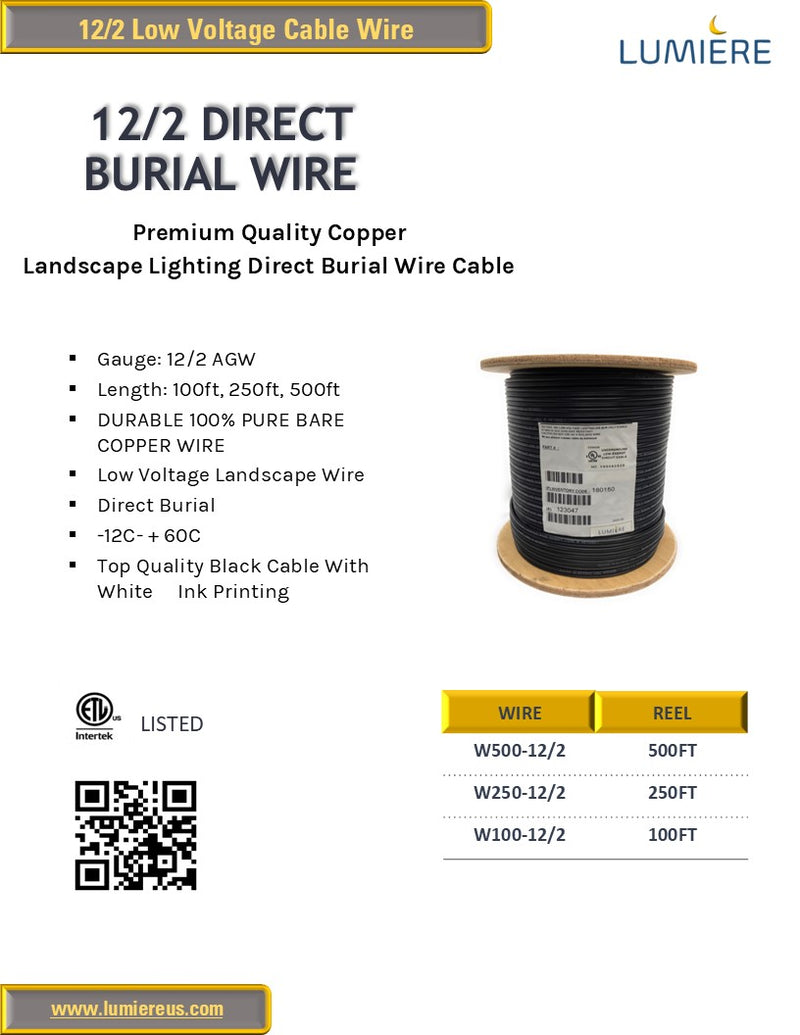 12/2 AWG 100Ft High Quality Copper Wire Cable Direct Burial for Outdoor Landscape Lighting