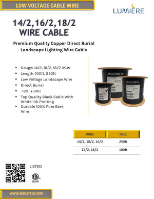 14/2 AWG 250Ft High Quality Copper Wire Cable Direct Burial for Outdoor Landscape Lighting