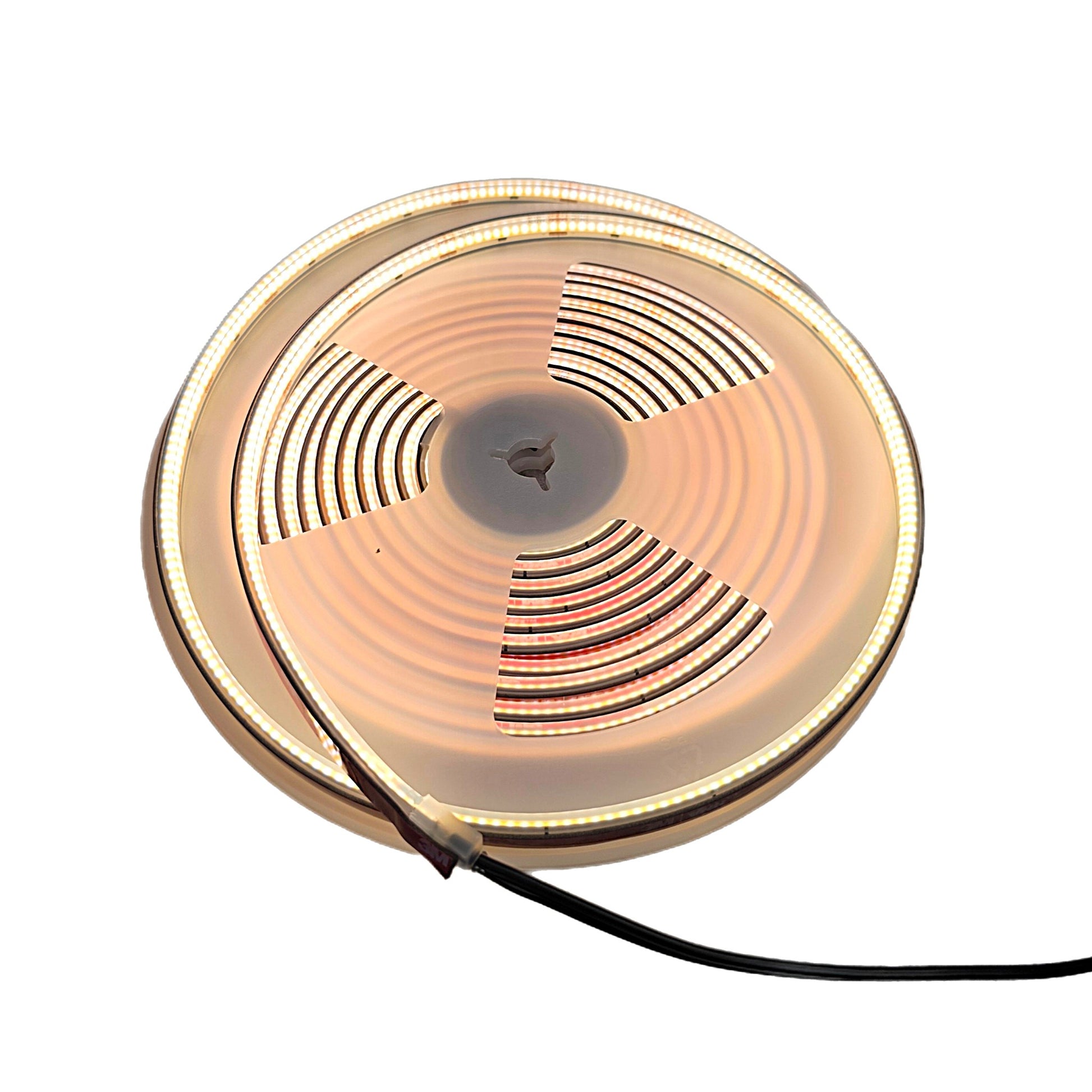 LED COB 12V AC/DC outdoor strip light on a spool, IP67, warm white 2700K-3000K, 16 ft reel.