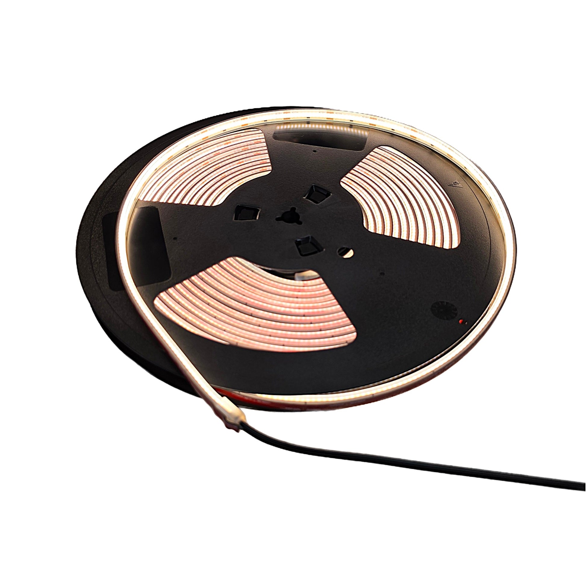 Coiled LED COB strip light on spool: 12V AC/DC, 16 ft, warm 2700K-3000K, IP67 outdoor rated