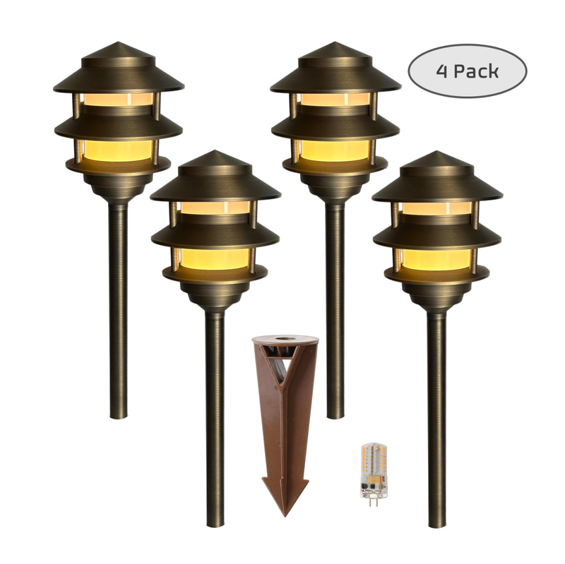 4 Pack Bougie Solid Cast Brass Pagoda Pathway Light Antique Bronze