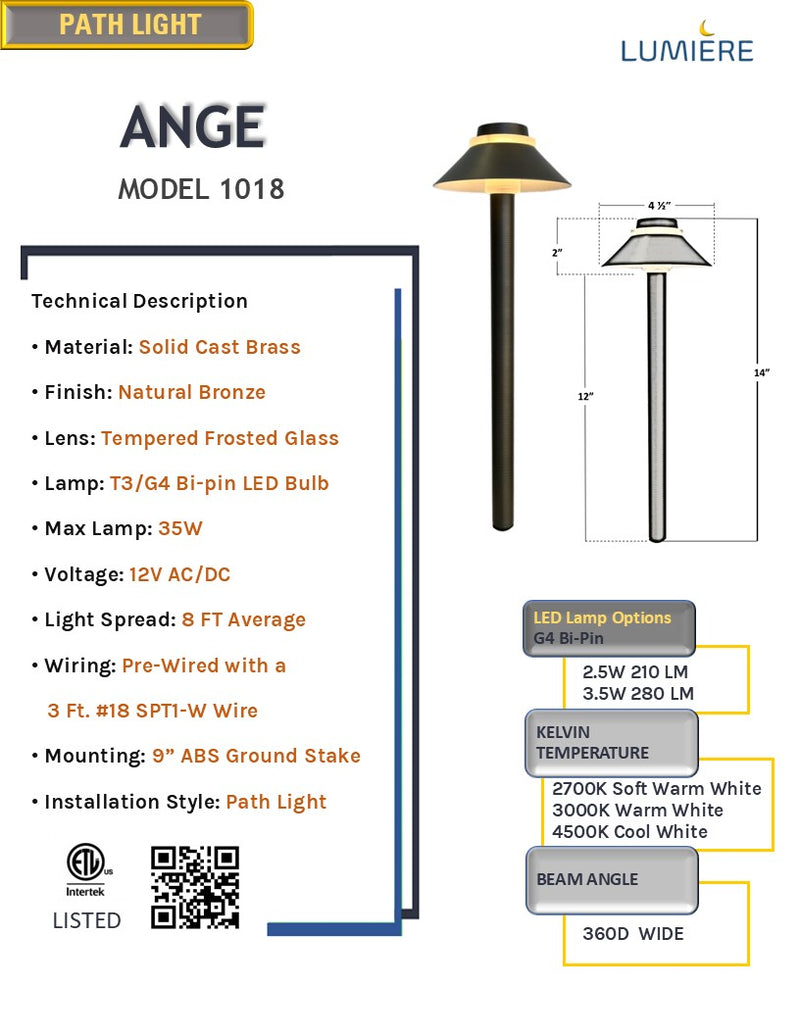 Ange Solid Brass Mini Pathway Light Natural Bronze