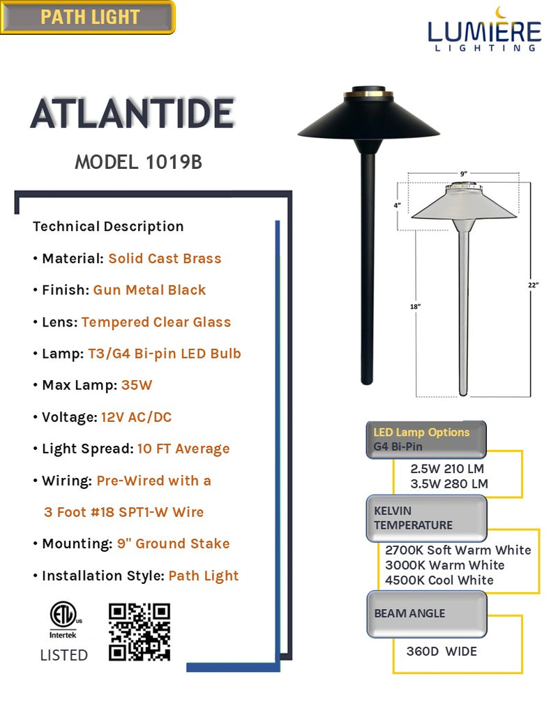 Atlantide Cast Brass Pathway Light Gun Metal Black