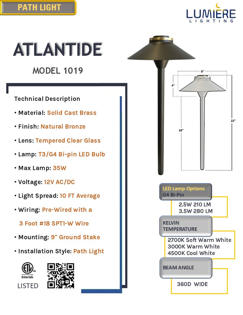 Atlantide Cast Brass Pathway Light Natural Bronze