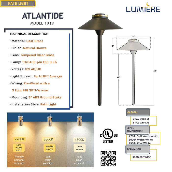 Atlantide Cast Brass Pathway Light Natural Bronze