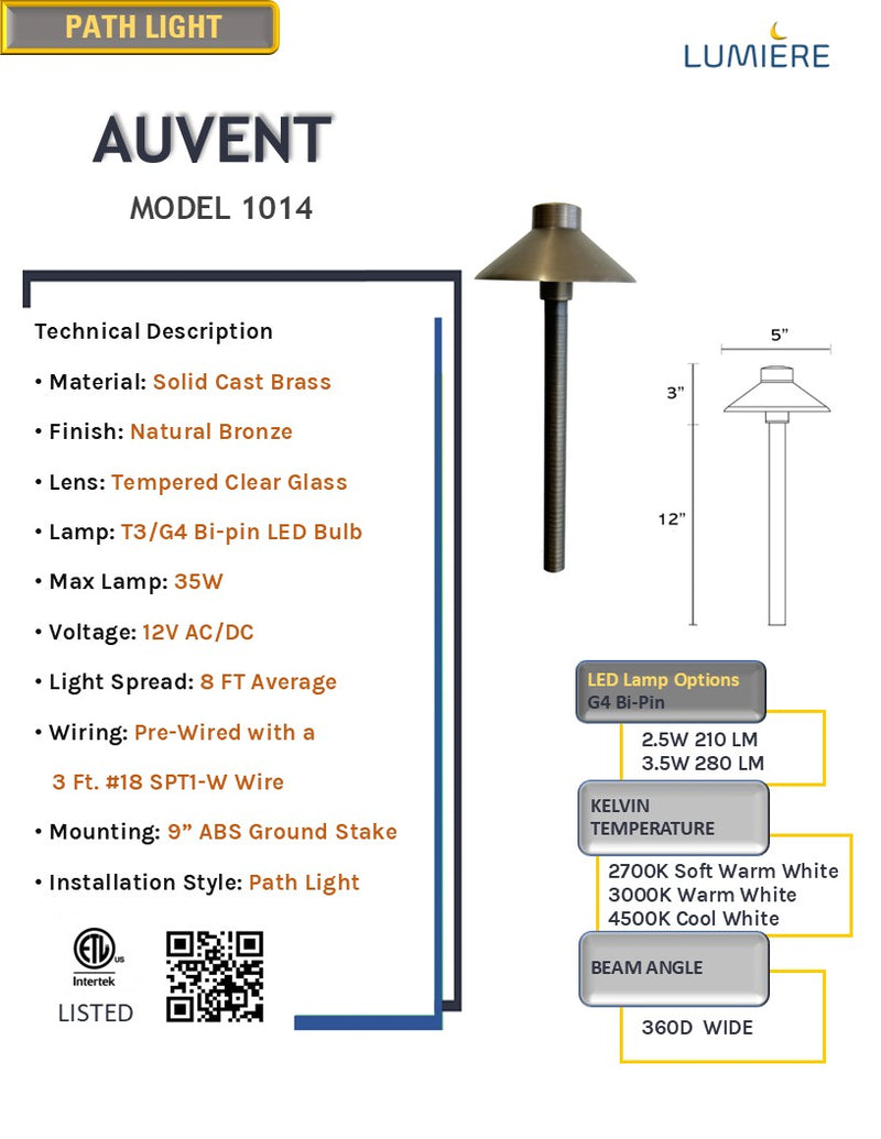 Auvent  Solid Cast Brass Mini Pathway Light Natural Bronze