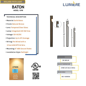 Baton Cast Brass Bollard Hybrid Pathway Light Natural Bronze