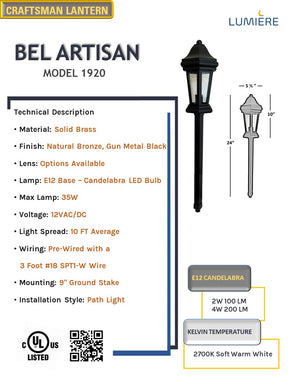 Bel Artisan Solid Brass Craftsman Lantern Pathway Light