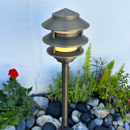 4 Pack Bougie Solid Cast Brass Pagoda Pathway Light