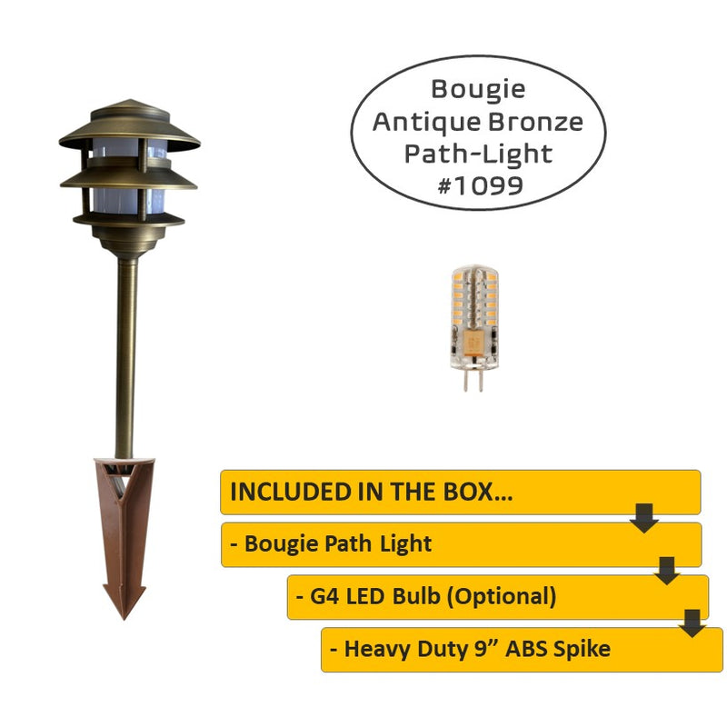 Bougie Solid Cast Brass Pagoda Pathway Light - Antique Bronze