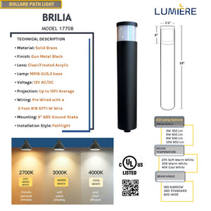 Brilia Cast Brass Black Bollard Pathway Light