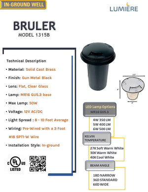 Bruler Solid Cast Brass In-Ground Well Light - Black