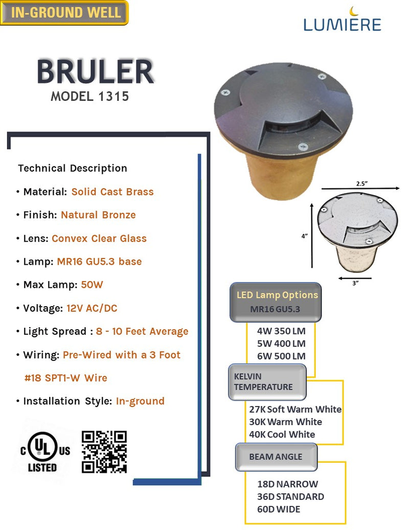 Bruler Solid Cast Brass In-Ground Well Light Outdoor Landscape Lighting