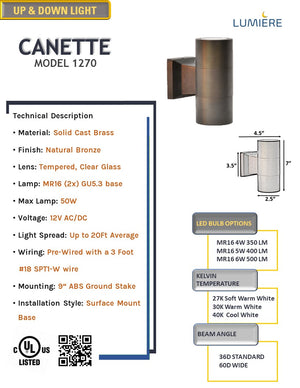 Canette Solid Cast Brass Up & Down Light | Outdoor Landscape Lighting