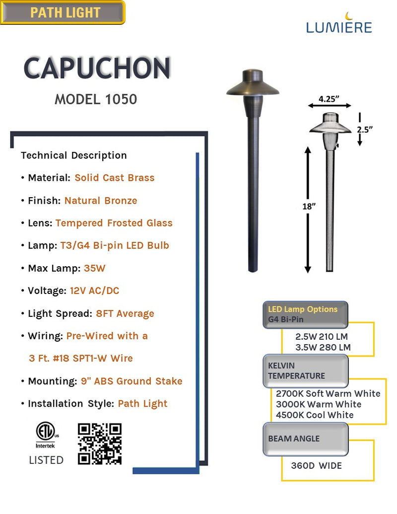 Capuchon Solid Cast Brass Pathway Light Natural Bronze