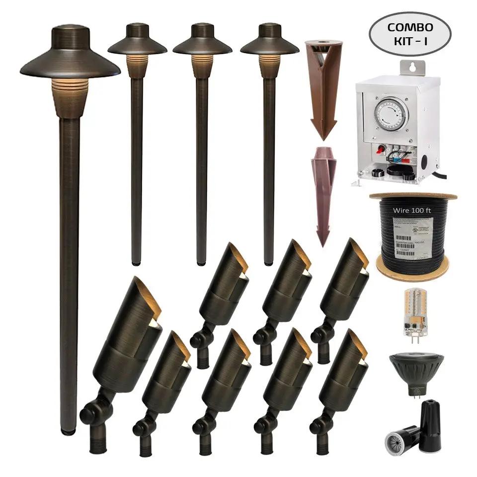 COMBO KIT I - Solid Cast Brass Outdoor Landscape Pathway & Spot Lighting by Lumiere Lighting