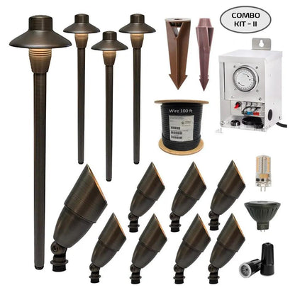 COMBO KIT II - Solid Cast Brass Outdoor Landscape Pathway & Spot Lighting by Lumiere Lighting