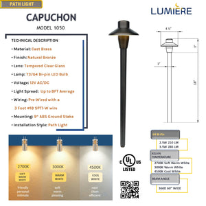 Capuchon Cast Brass Pathway Light Natural Bronze