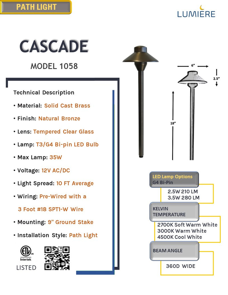 Cascade Solid Cast Brass Pathway Light Natural Bronze