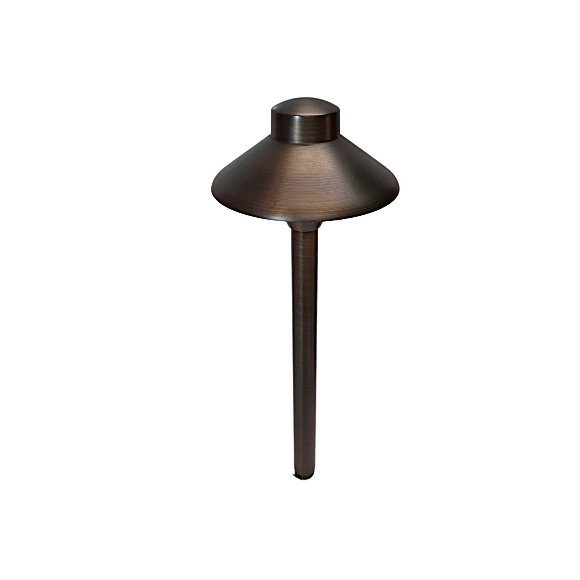 Cascade Cast Brass Path Light in bronze finish with conical shade for outdoor landscape lighting