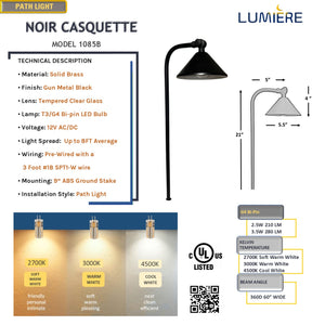 4 Pack Noir Casquette Solid Brass Directional Pathway Light - Black Finish