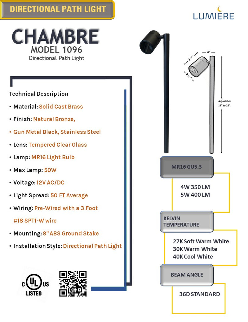Chambre Solid Brass Contemporary Adjustable Directional Path Light Black