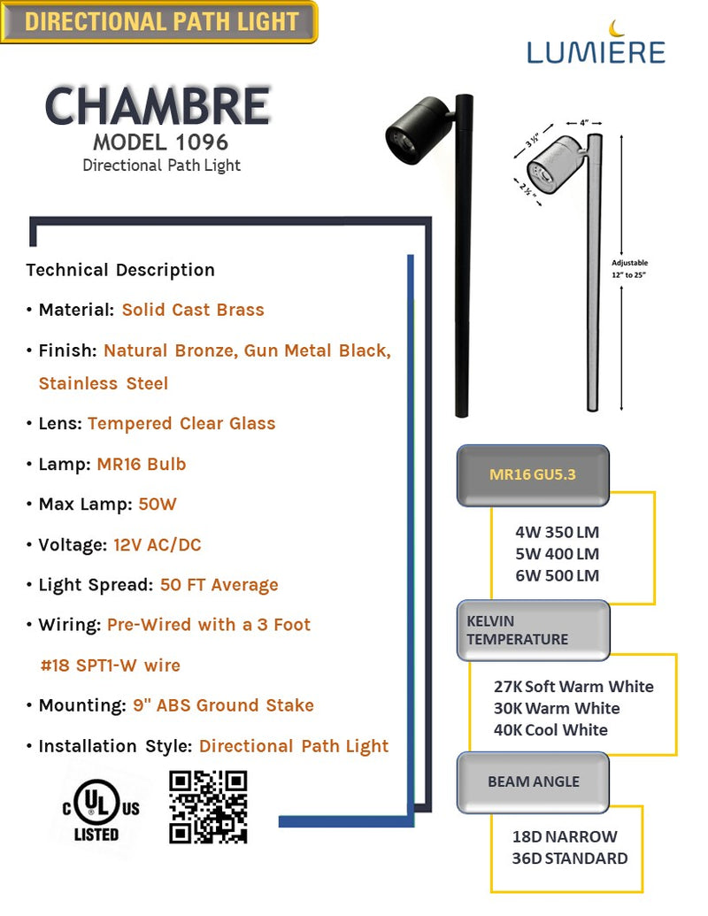 Chambre Adjustable Stainless Steel Directional Path Light