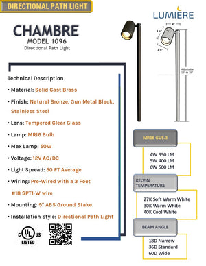 Chambre Contemporary Solid Brass Directional Pathway Light Natural Bronze