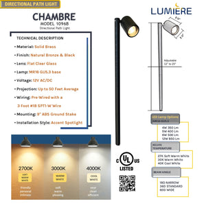 Chambre Solid Brass Directional Black Pathway Light