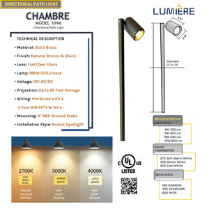Chambre Solid Brass Directional Pathway Light Natural Bronze