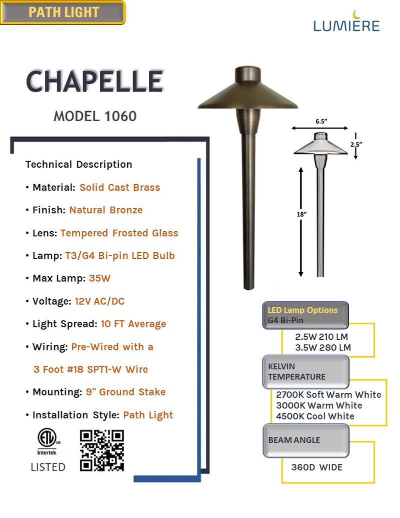 Chapelle Solid Cast Brass Path Light - Natural Bronze