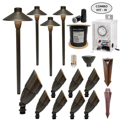 COMBO KIT III - Solid Cast Brass Outdoor Landscape Pathway & Spot Lighting by Lumiere Lighting